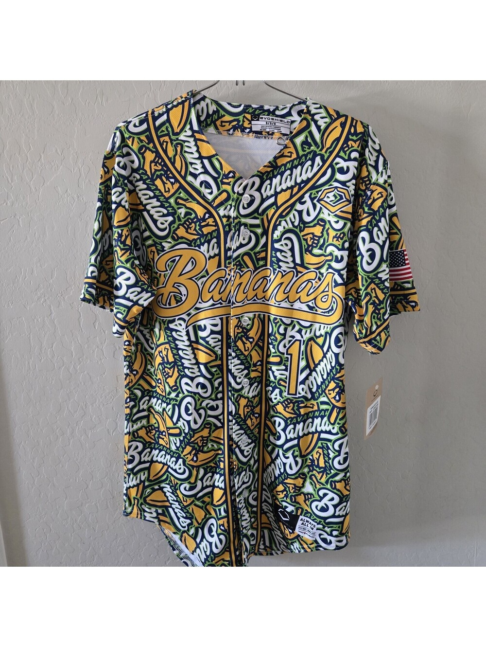 Evoshield Savannah Bananas Baseball Jersey Men’s Small All Over Banana Print NWT
